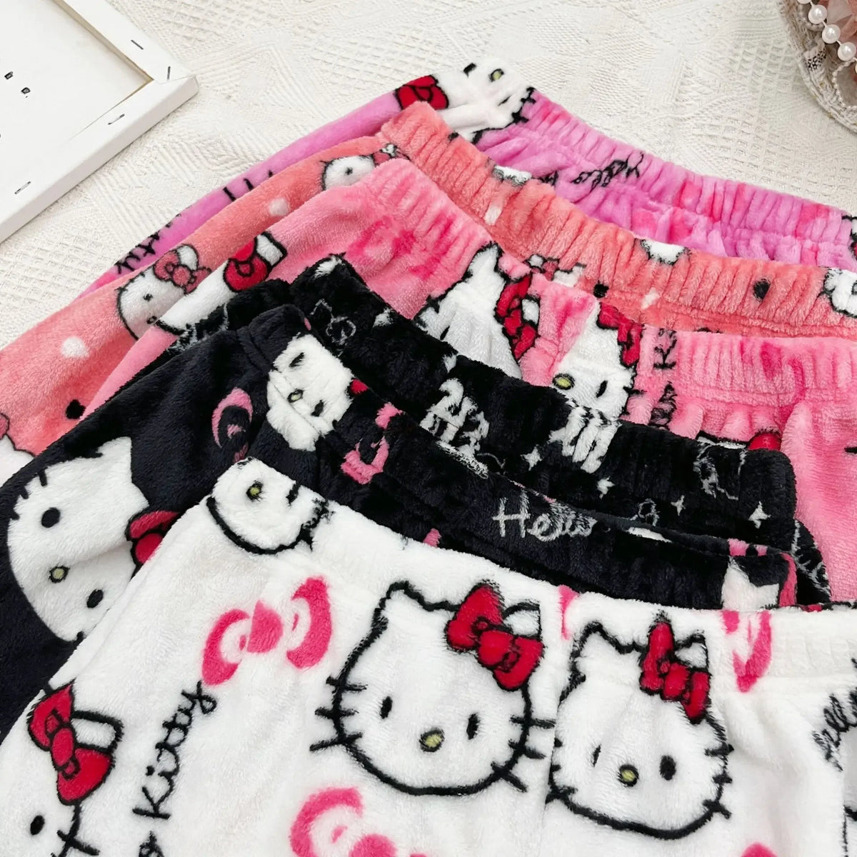 Sanrio Hello Kitty Y2K Kawaii Anime Flannel Pajamas – Women’s Warm Woolen Cartoon Casual Home Pants