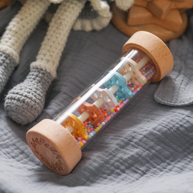 Montessori Baby Rain Stick - Rainbow Hourglass Sensory Music Toy