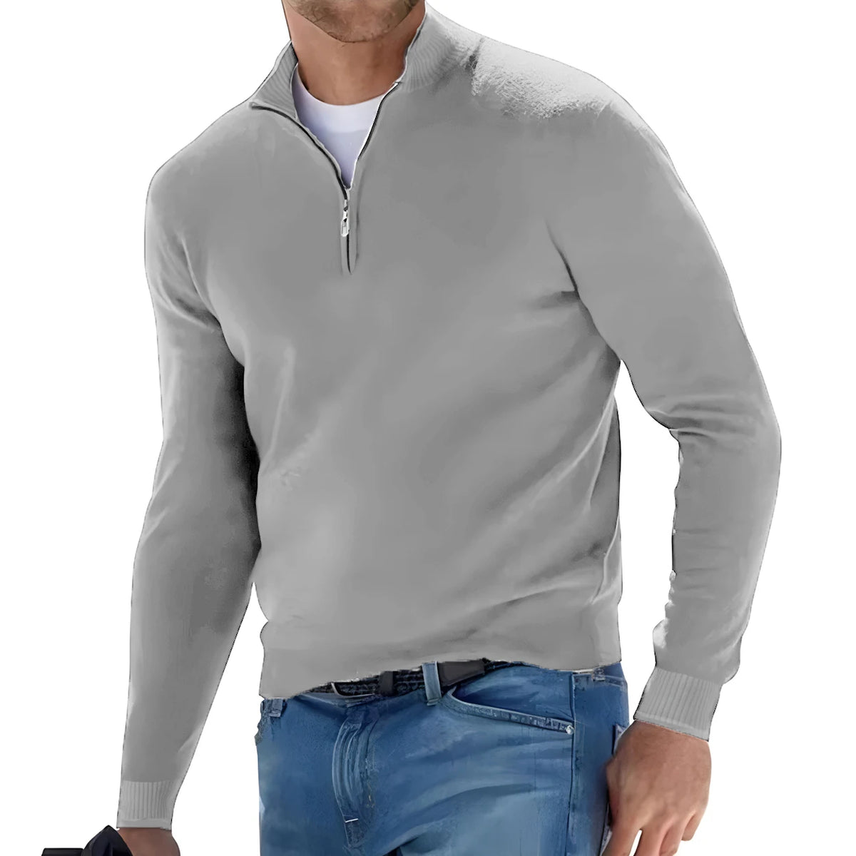 Autumn Men&#39;s Warm Pullover Sweater – Half Zipper, Solid Color, Slim V-neck, Long Sleeve Casual Sweatshirt for Winter