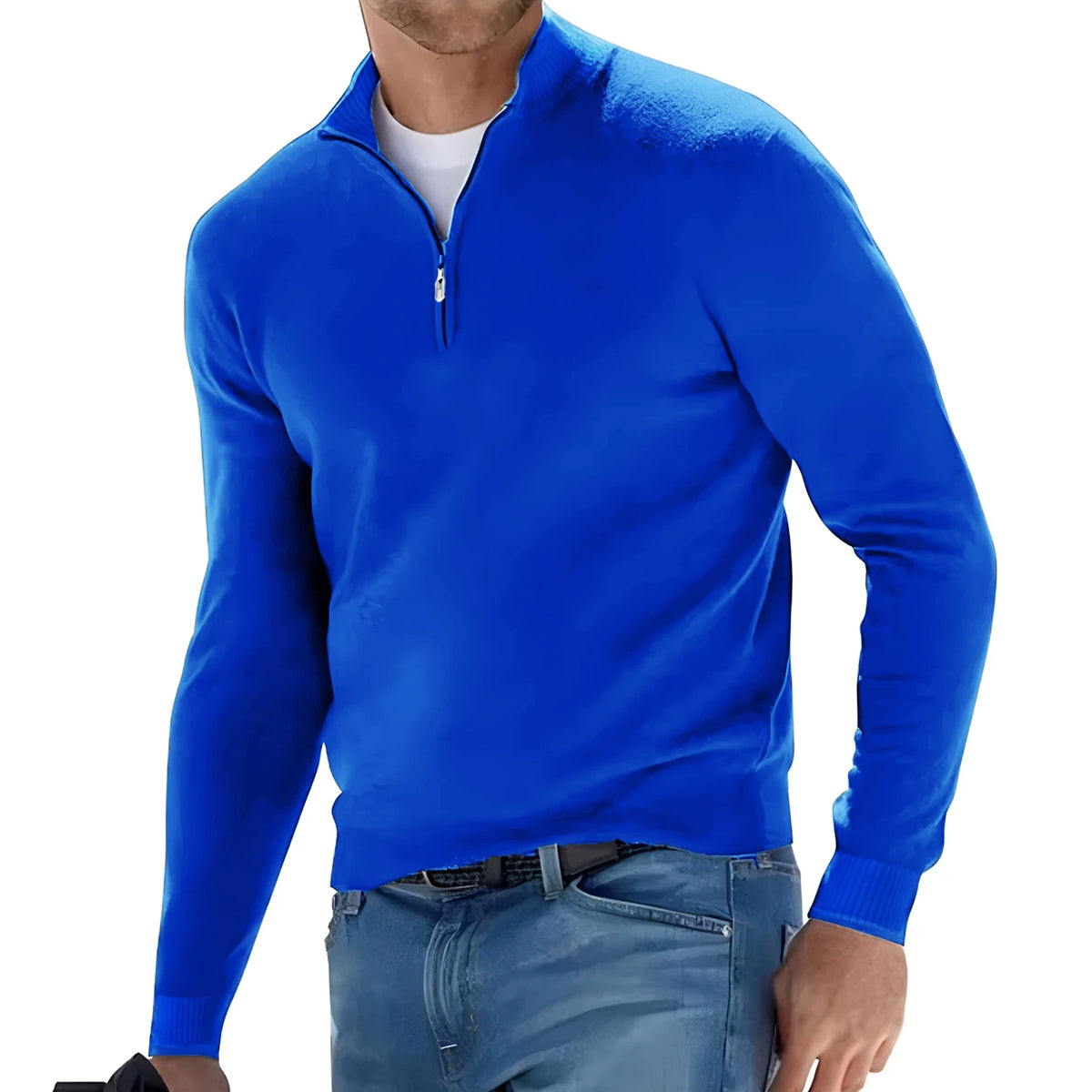 Autumn Men&#39;s Warm Pullover Sweater – Half Zipper, Solid Color, Slim V-neck, Long Sleeve Casual Sweatshirt for Winter