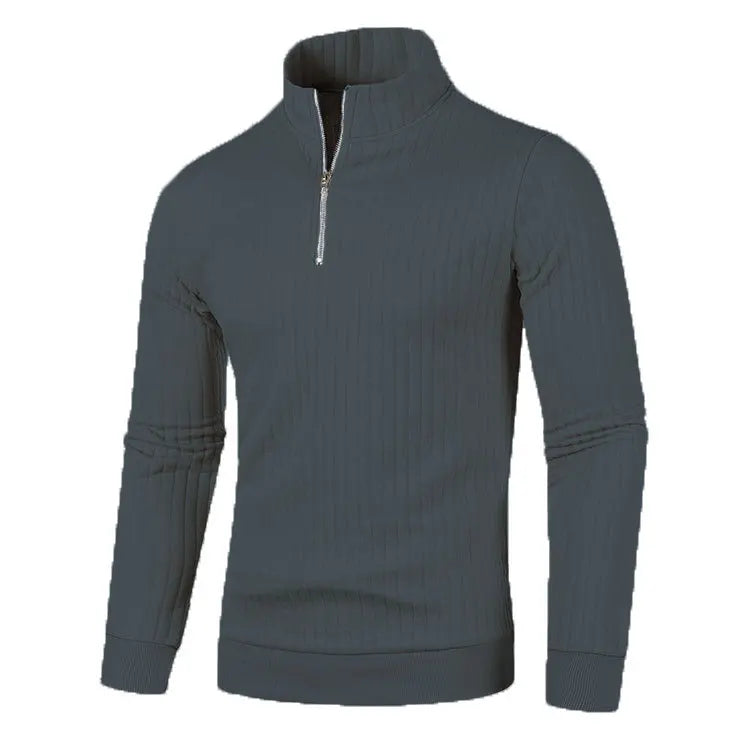 Men&#39;s Semi Turtleneck Long Sleeve Half Zip Pullover Knitted Sweater - Female Knitwear Tops