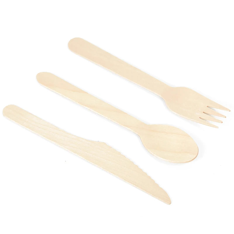 Disposable Wooden Cutlery Set: Rustic Spoon, Fork, and Knife for Wedding, Birthday Parties, and Table Decor – Ideal for Desserts and Cakes