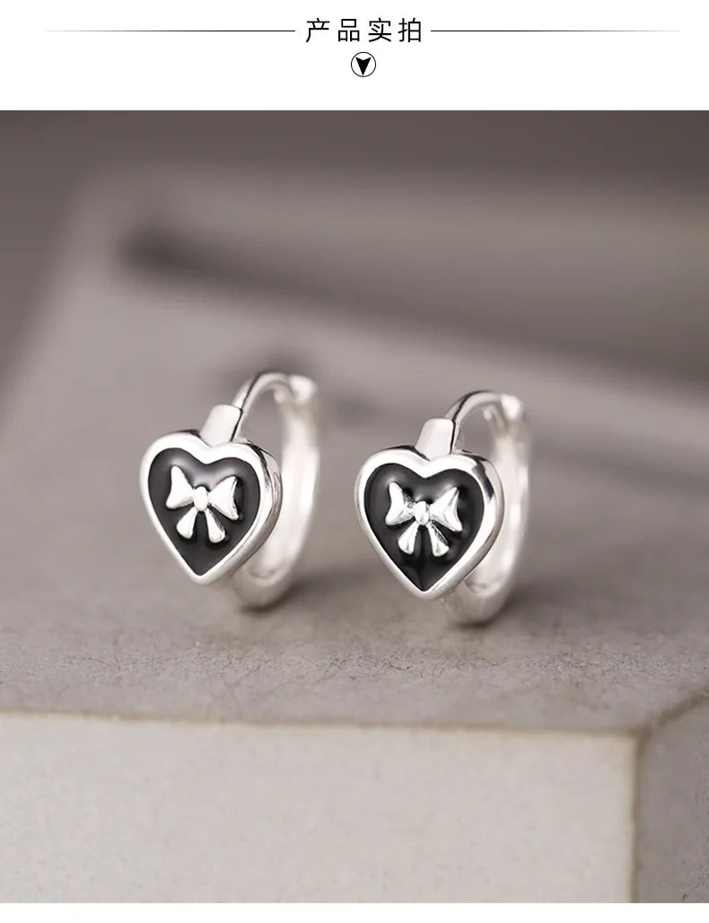 Silver Heart Butterfly Bow Hoop Earrings for Women, Elegant Korean Style Minimalist Fashion Jewelry