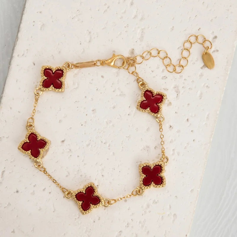 New Lucky Clover Bracelet for Women, Gold-Plated Stainless Steel Single-Sided Flower Design