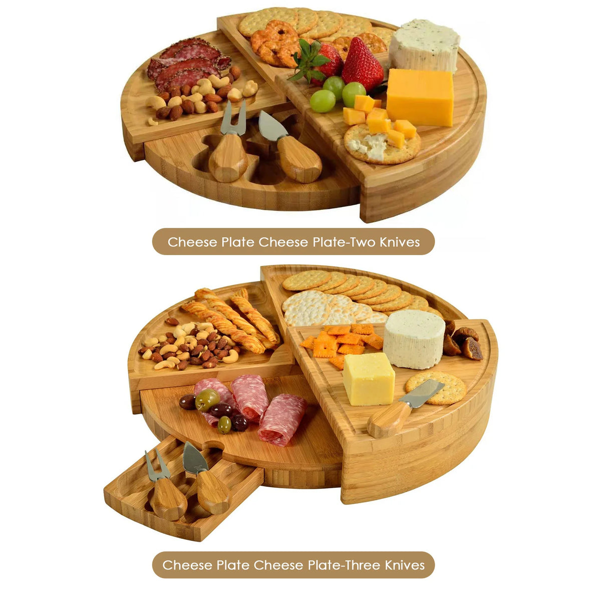 Bamboo Cheese Board with Knife Set (37 cm): Rotating Serving Plate for Entertaining and Perfect Gift Tool for Cheese Lovers