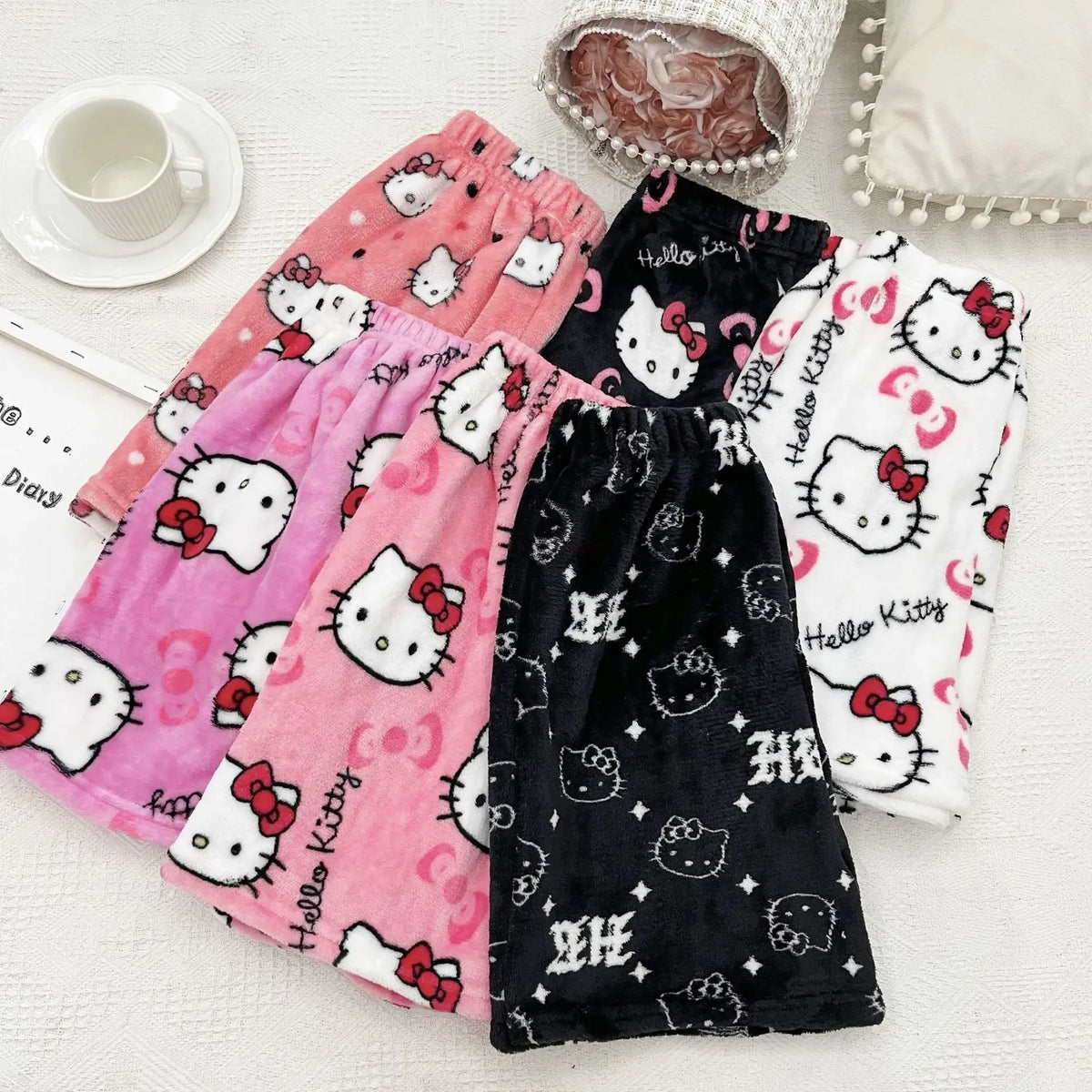 Sanrio Hello Kitty Y2K Kawaii Anime Flannel Pajamas – Women’s Warm Woolen Cartoon Casual Home Pants