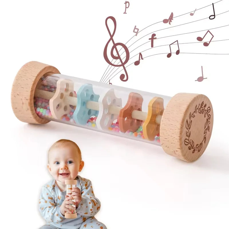 Montessori Baby Rain Stick - Rainbow Hourglass Sensory Music Toy