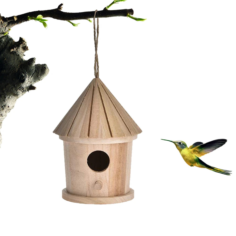 Wall-Mounted Wooden Birdhouse – Natural Hanging Nest for Outdoor Bird Resting