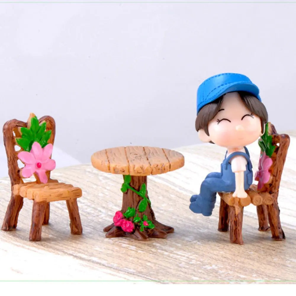 3pcs Miniature Table and Chairs Set - Fairy Garden Furniture for Dollhouses