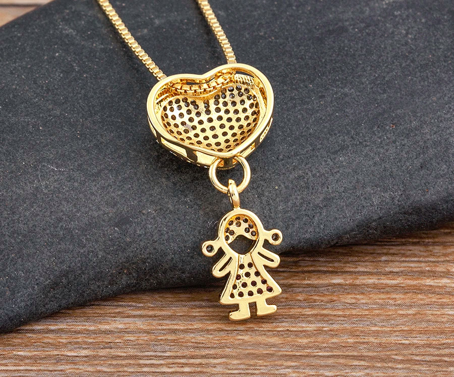 Nidin Luxury Crystal Zircon Heart Pendant Necklace for Girls and Boys, Romantic Inlaid Design Fashion