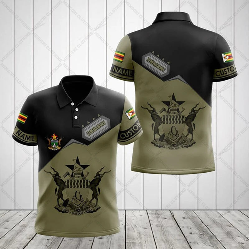 Zimbabwe Flag &amp; Coat of Arms Polo Shirts – Customized, Casual Summer Wear, Loose Fit, Plus Size Sportswear for Men