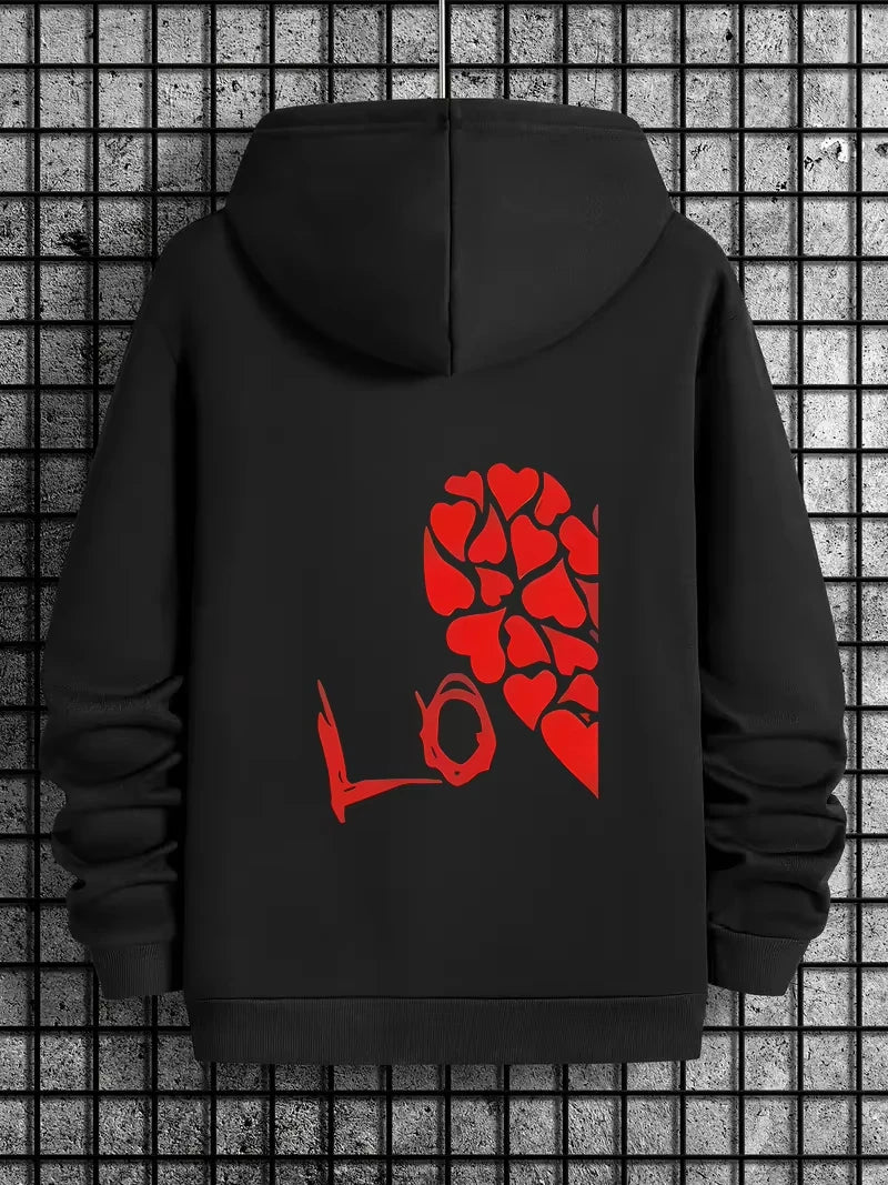 Love Print Fleece Hoodie for Men and Women, Casual Long Sleeve Pullover, Streetwear Autumn Winter Couple Sweatshirt