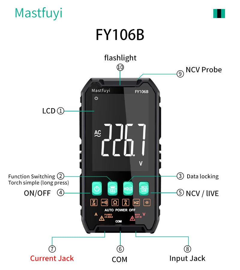 Mini Digital Multimeter – Smart Electrician Tester for DC/AC Voltage, Capacitance, Ohm, Hz, and NCV, Professional Multitester