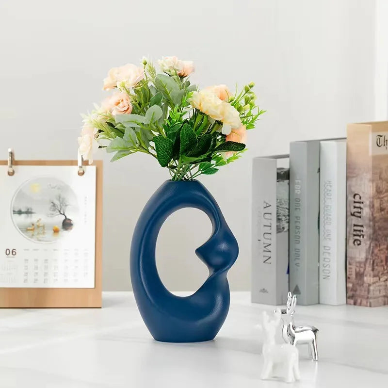 Art Deco Floral Arrangement: Creative Ceramic Vase for Home Tabletop Decoration