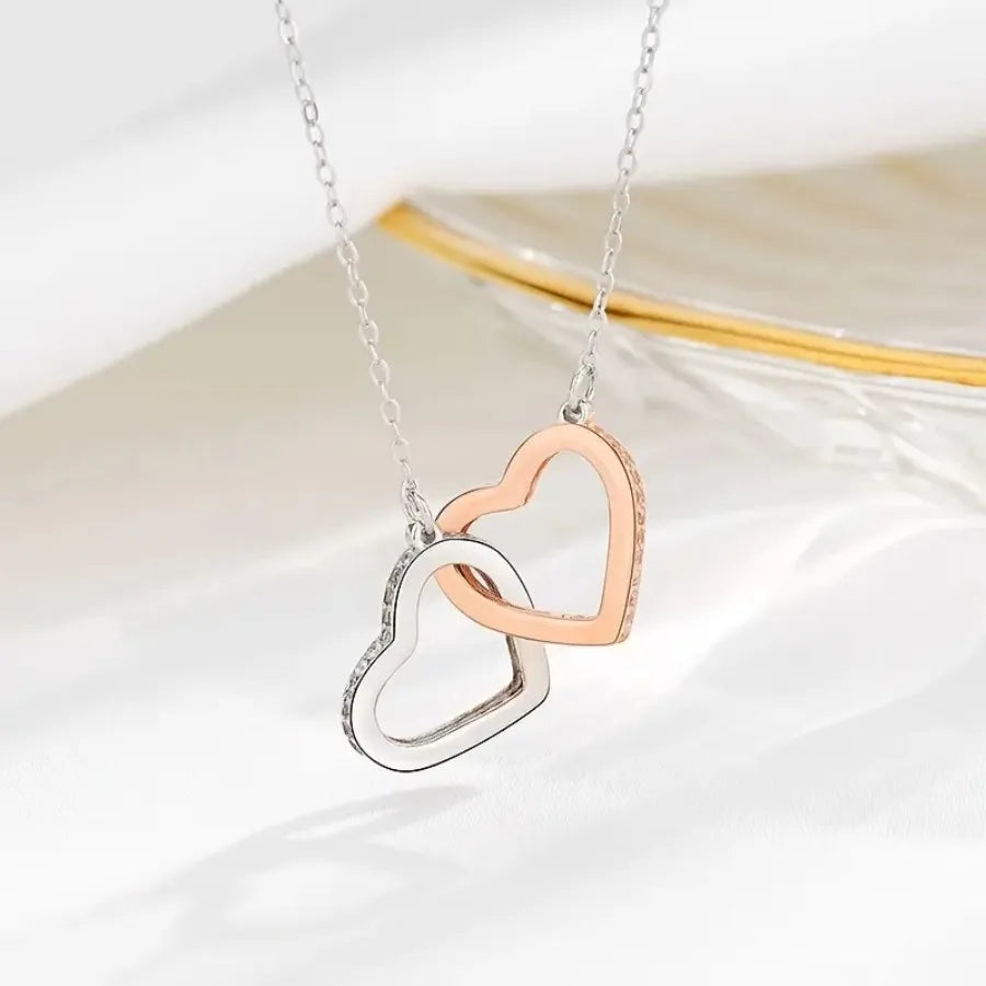Double Ring Hollow Love Necklace for Mom, Contrast Color Design with Gift Card Ladies Fashion Jewelry