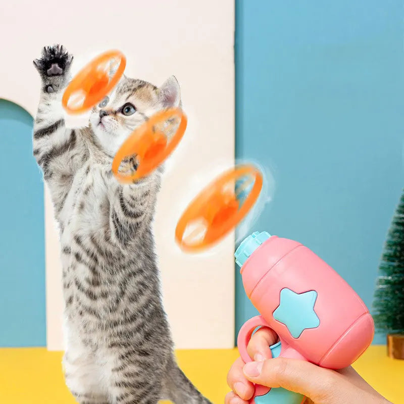 Interactive Cat Toy Set – 15 Flying Discs with Launcher for Fun &amp; Training