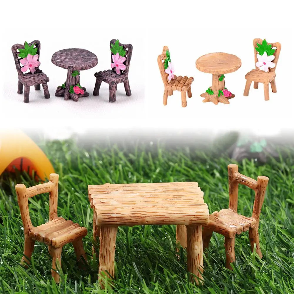 3pcs Miniature Table and Chairs Set - Fairy Garden Furniture for Dollhouses