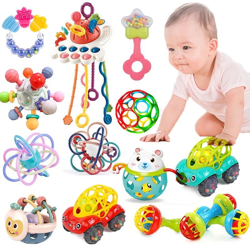 Educational Sensory Teether Rattle Toys for Infants Aged 0-12 Months