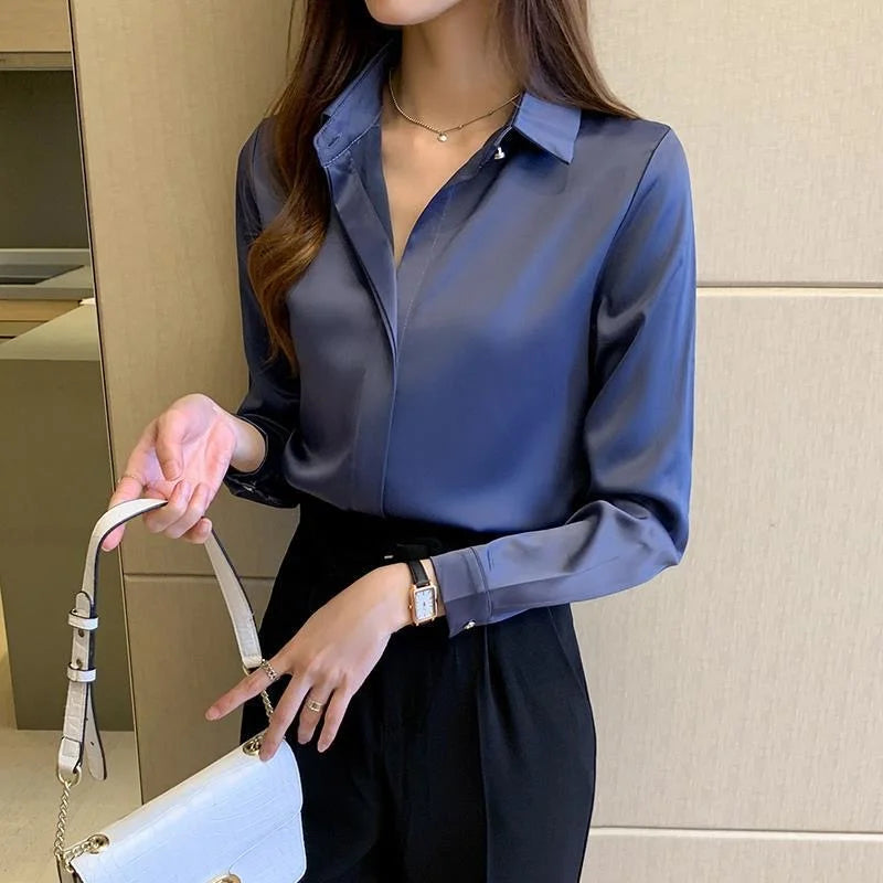 Women&#39;s Casual Long Sleeve Blouse: Spring/Autumn Turn-Down Collar Shirt