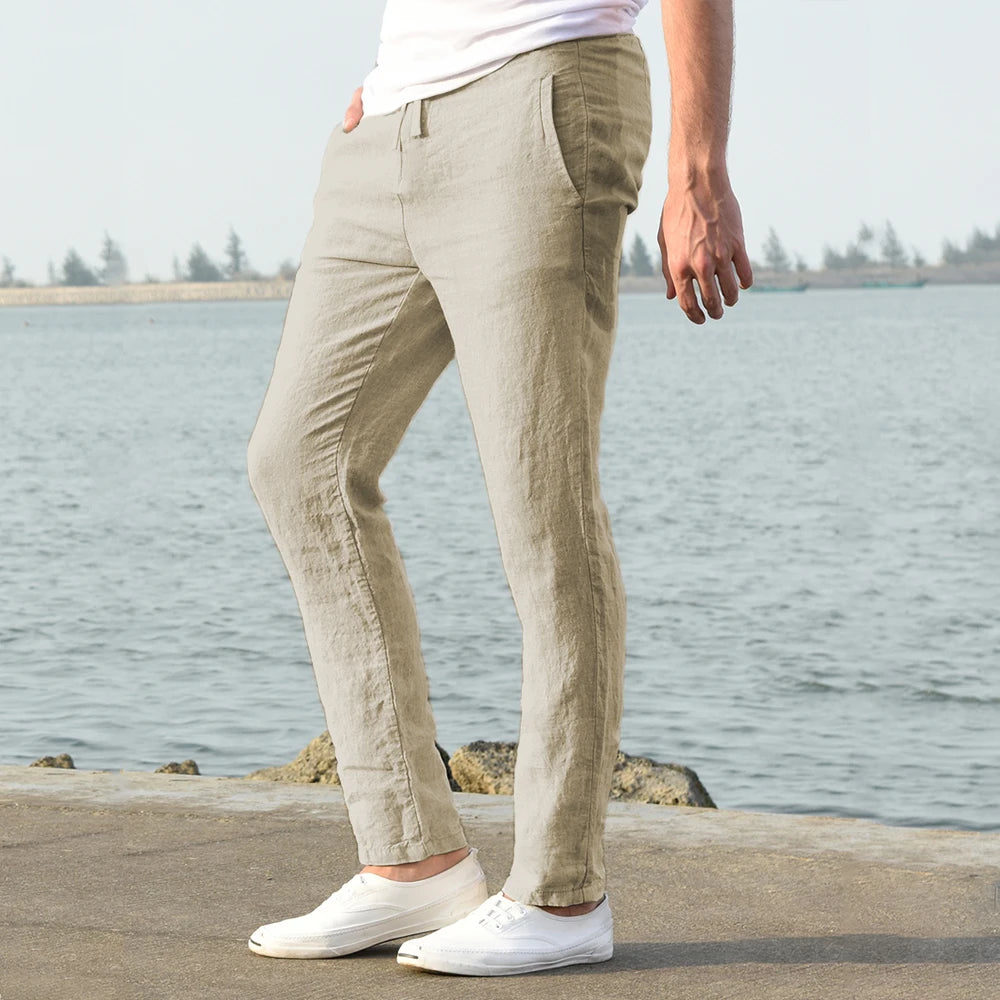 2023 Men&#39;s Cotton Linen Pants Male Autumn New Breathable Solid Color Linen Trousers Fitness Streetwear S-3XL