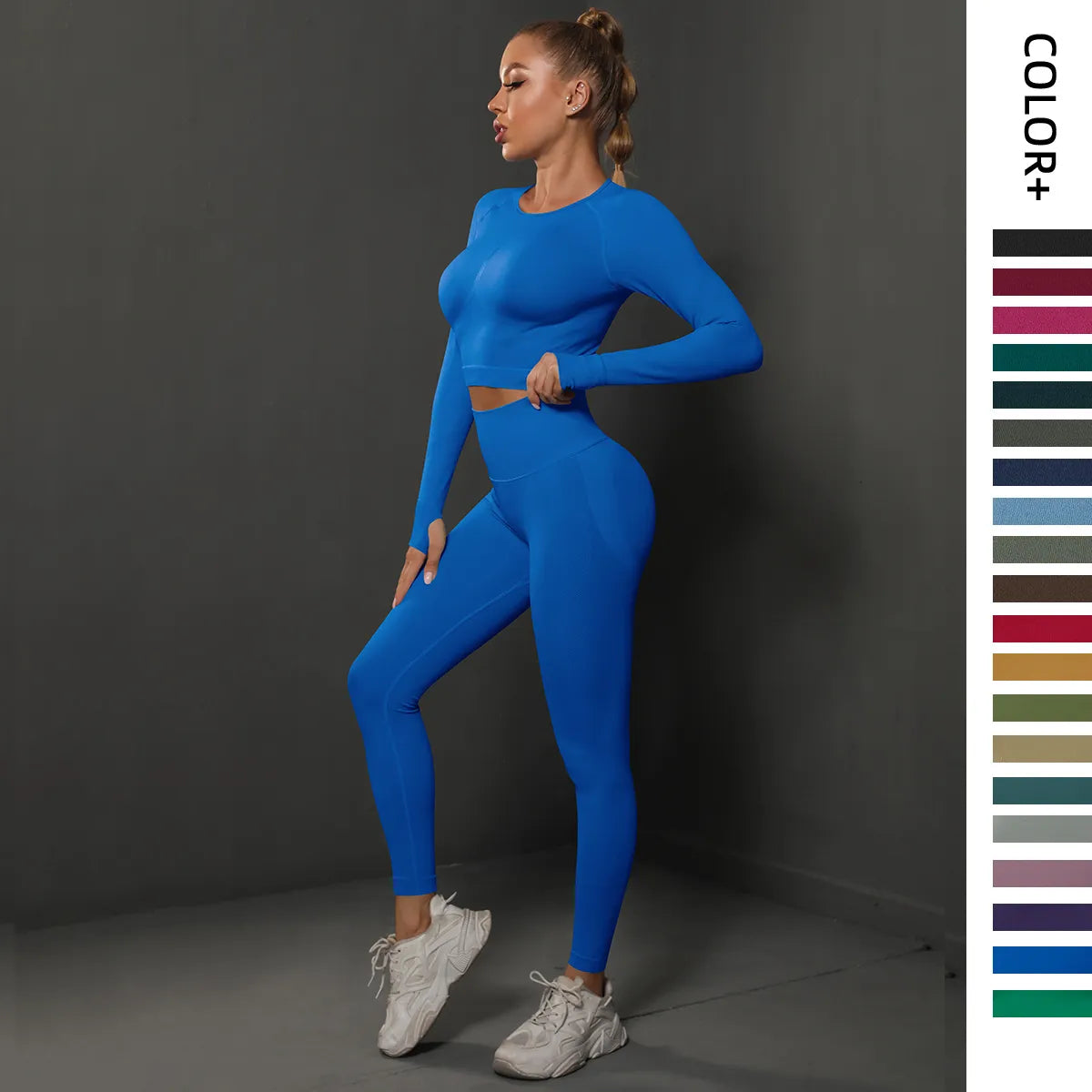 2-Piece Women&#39;s Seamless Gym Set: Bubble Butt Sports Pants &amp; Long Sleeve Top for Activewear