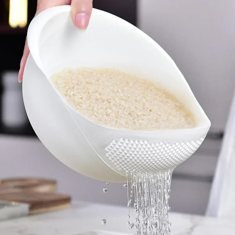 1PC Silicone Colander: Drain Basket with Handle for Washing Rice and Fruits