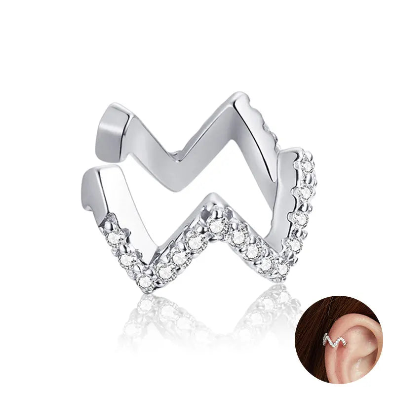 Silver CZ Ear Cuff for Women and Girls, Platinum-Plated Non-Piercing Clip Earring, Elegant Wedding Party Jewelry