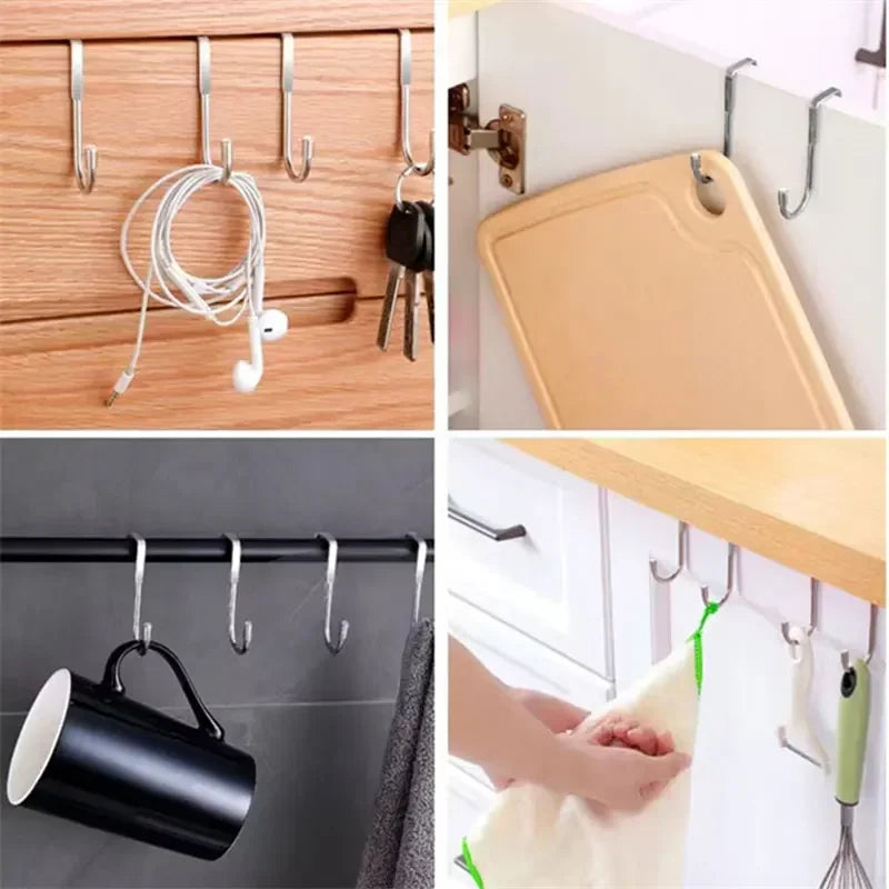 304 Stainless Steel Double S-Shape Hook: Free Punching, No Trace Kitchen and Bathroom Storage Hanger for Towels and Cabinets