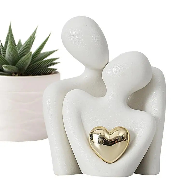 Nordic Abstract Couple Statue: Modern Ceramic Sculpture for Home Decor