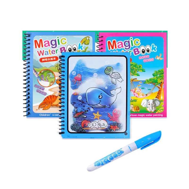 Children Early Education Toys Magical Book with Pen Water Drawing Montessori Toys Gift Reusable Coloring Book Magic Drawing Book