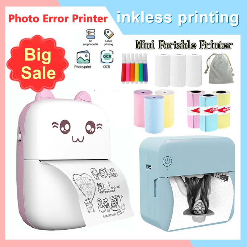 Mini 58mm Portable Thermal Printer – Cute Wireless BT Printer for Photo Labels and Memo Printing, 200dpi, Bluetooth Connection