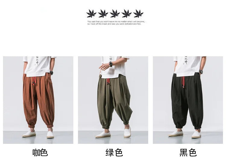 New Oversized Men Harem Pants Loose Chinese Style Cotton and Linen Sweatpants Joggers High Quality Casual Trousers Men