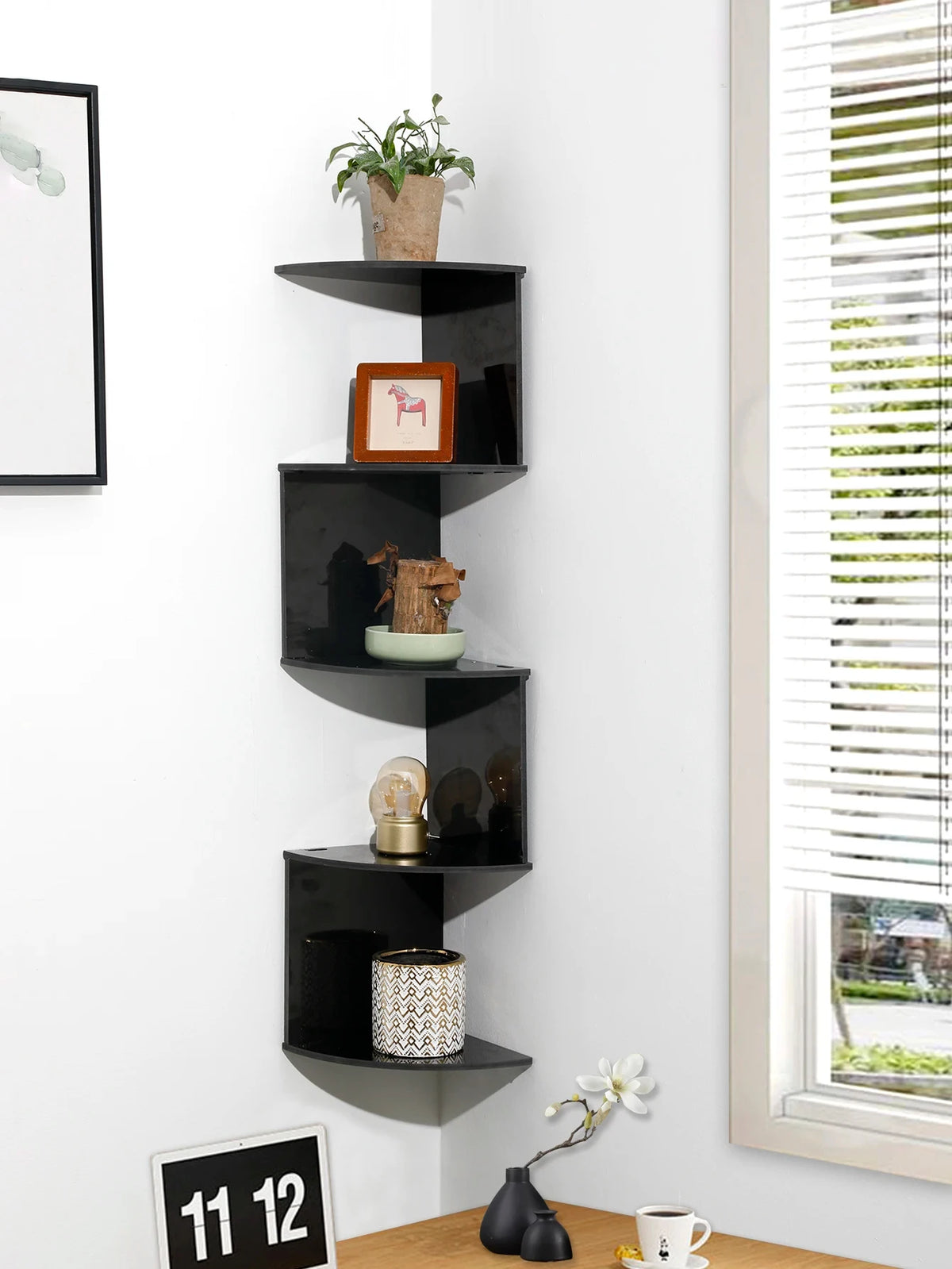 2/4/5 Layers Wooden Corner Shelf: Burlywood Floating Wall Organizer for Boho Home Decoration and Aesthetic Room Decor