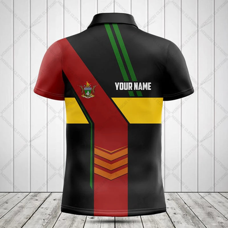 Zimbabwe Flag &amp; Coat of Arms Polo Shirts – Customized, Casual Summer Wear, Loose Fit, Plus Size Sportswear for Men