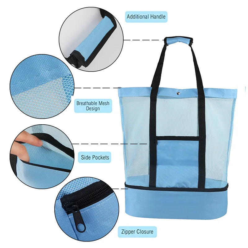 High Capacity Women’s Mesh Transparent Bag - Double-Layer Heat Preservation for Picnic &amp; Beach