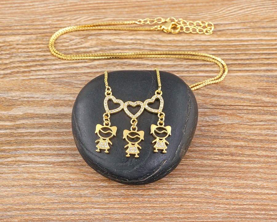 Nidin Gold-Plated Mom and Daughter Pendant Necklace with Cubic Zirconia, Elegant Mother's Day Jewelry Gift