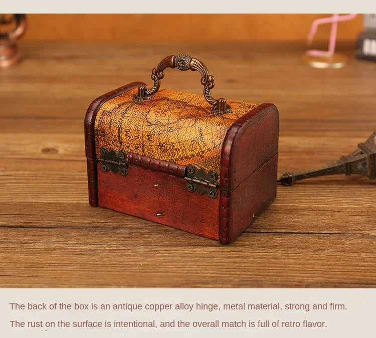 Antique Retro Wooden Jewelry Storage Box with Green Crystal Stone, Vintage Gift and Keepsake Packaging Box
