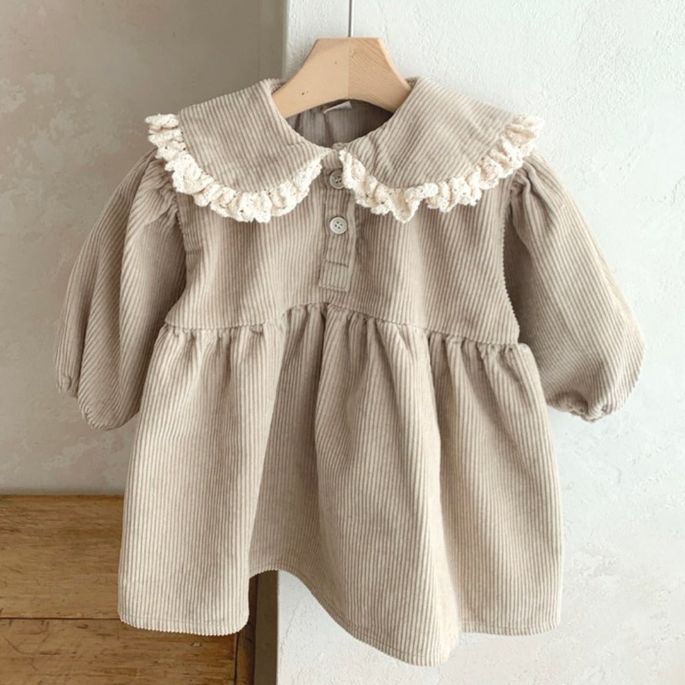 Spring Toddler Girl Dress – Peter Pan Collar Full Sleeve Corduroy Dress for Kids