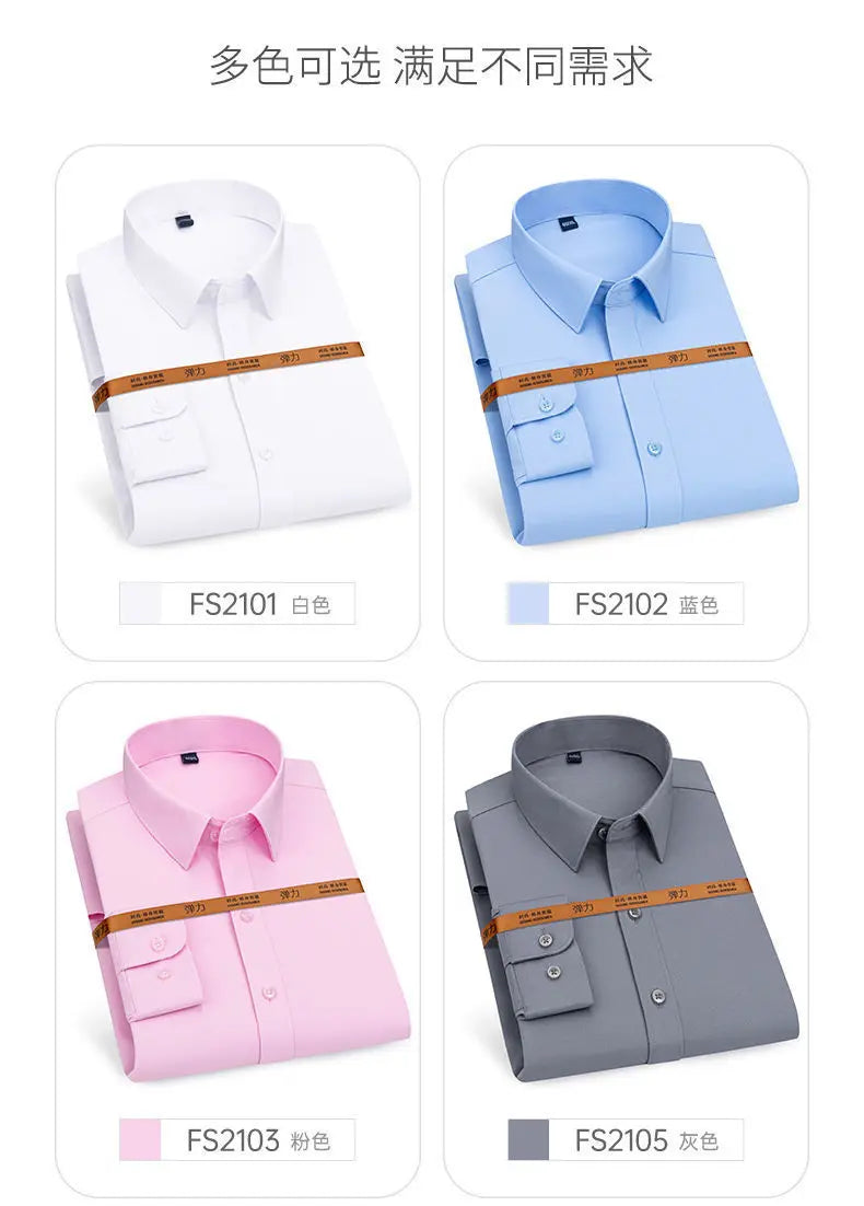 Men&#39;s Elastic Spring And Autumn New long Sleeve Shirt Anti-wrinkle Free ironing Business Comfort Fashion Breathable Slim