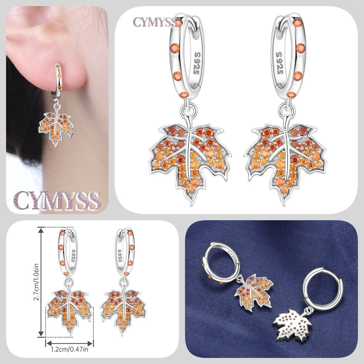 Original 925 Sterling Silver Pink Paw Print Earrings with Zircon, Heart Flower and Leaf Design, Elegant Women's Party Jewelry Gift