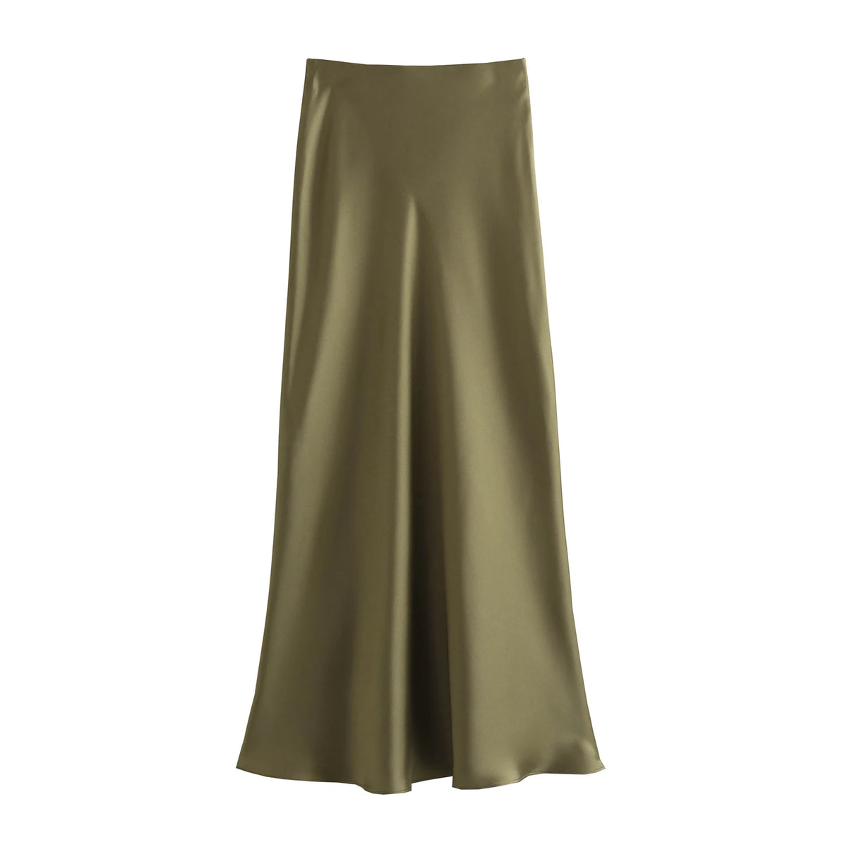 Women&#39;s Flowing Satin Midi Skirt: Vintage High-Waist Flared Hem Design