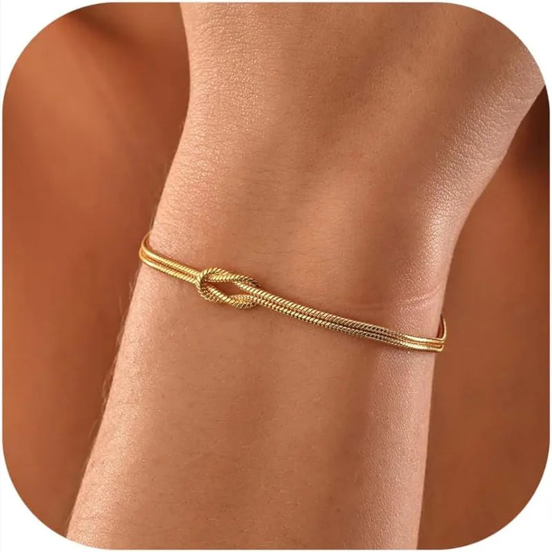 Love Knot Bracelet for Women – 14K Gold Plated Dainty Snake Chain Infinity Bracelet, Adjustable Stainless Steel Jewelry Gift