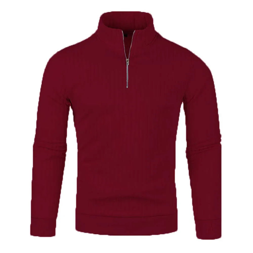 Men&#39;s Semi Turtleneck Long Sleeve Half Zip Pullover Knitted Sweater - Female Knitwear Tops