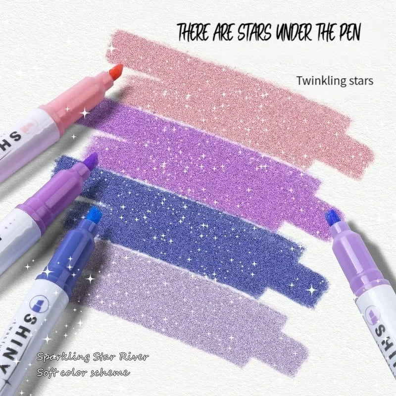 4-Color Kawaii Glitter Highlighter Pen Set - Pastel Markers for Scrapbooking