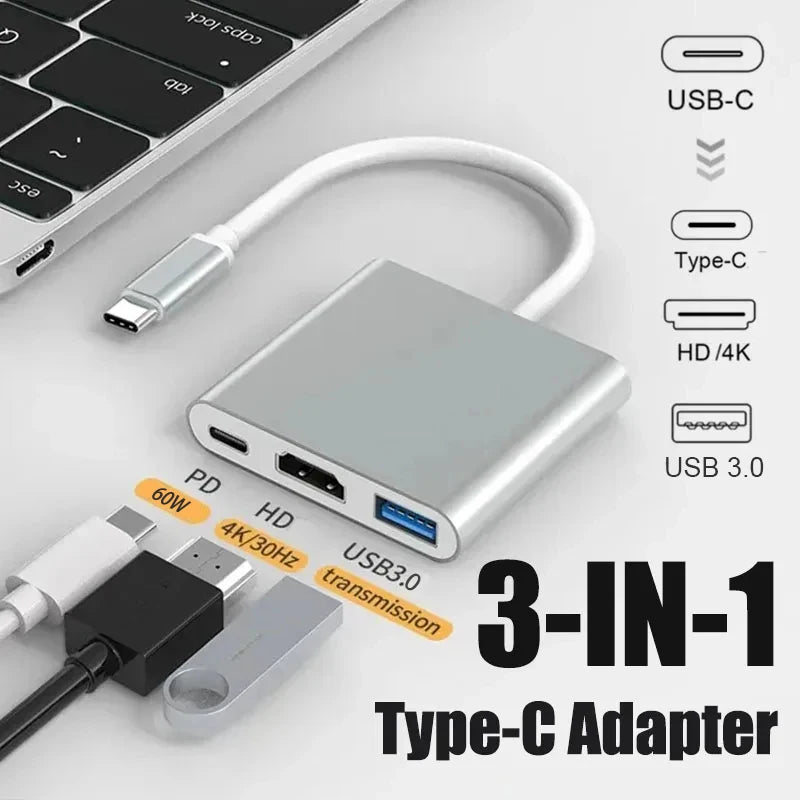 3-in-1 USB-C to HDMI Adapter – USB 3.1 Hub, Type-C Charging Converter for Samsung S23 Ultra, Huawei, Xiaomi, MacBook