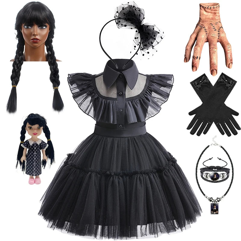 Toddler Girl Halloween Cosplay Dress – Wednesday Addams Black Goth Merlina Costume for Carnival and Performance