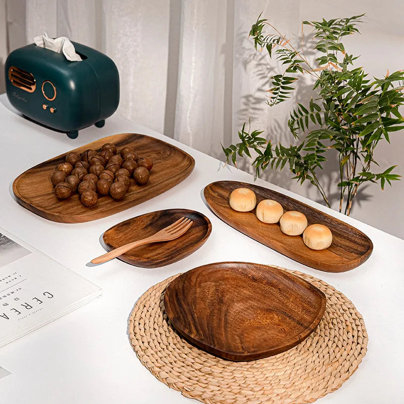 Solid Wood Dinner Plates: Irregular Oval Serving Tray for Fruits, Dry Fruits, Sushi, Tea, and Bread – Wooden Plate for Home Decoration