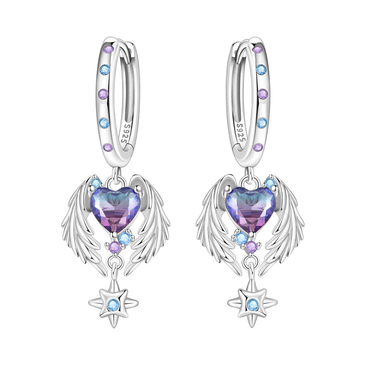 Original 925 Sterling Silver Pink Paw Print Earrings with Zircon, Heart Flower and Leaf Design, Elegant Women's Party Jewelry Gift