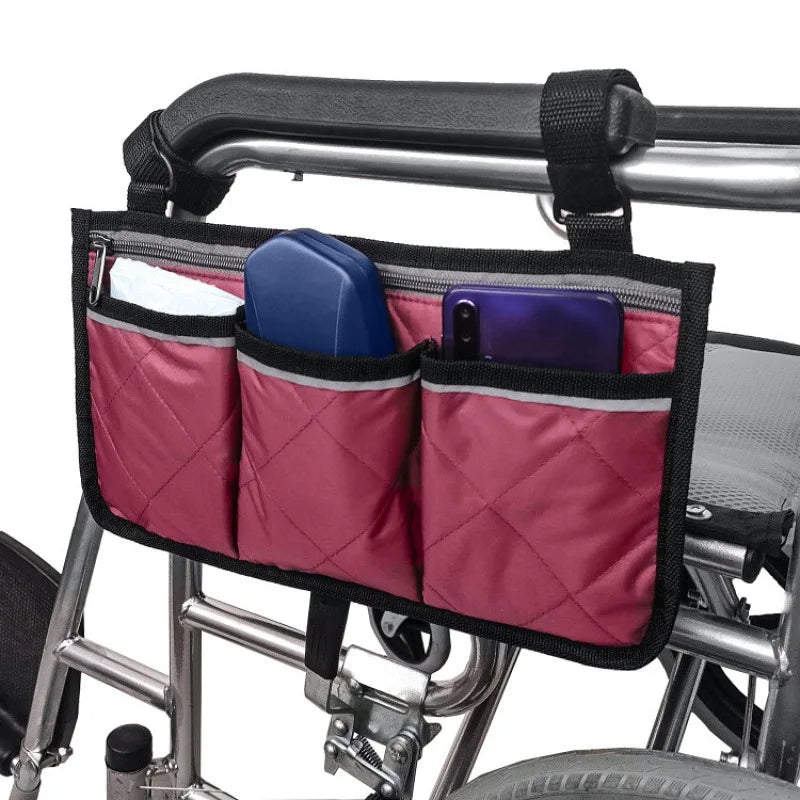 Wheelchair Armrest Bag: Multi-Pocket Side Storage Bag with Reflective Strip – Convenient Wheelchair Hanging Organizer