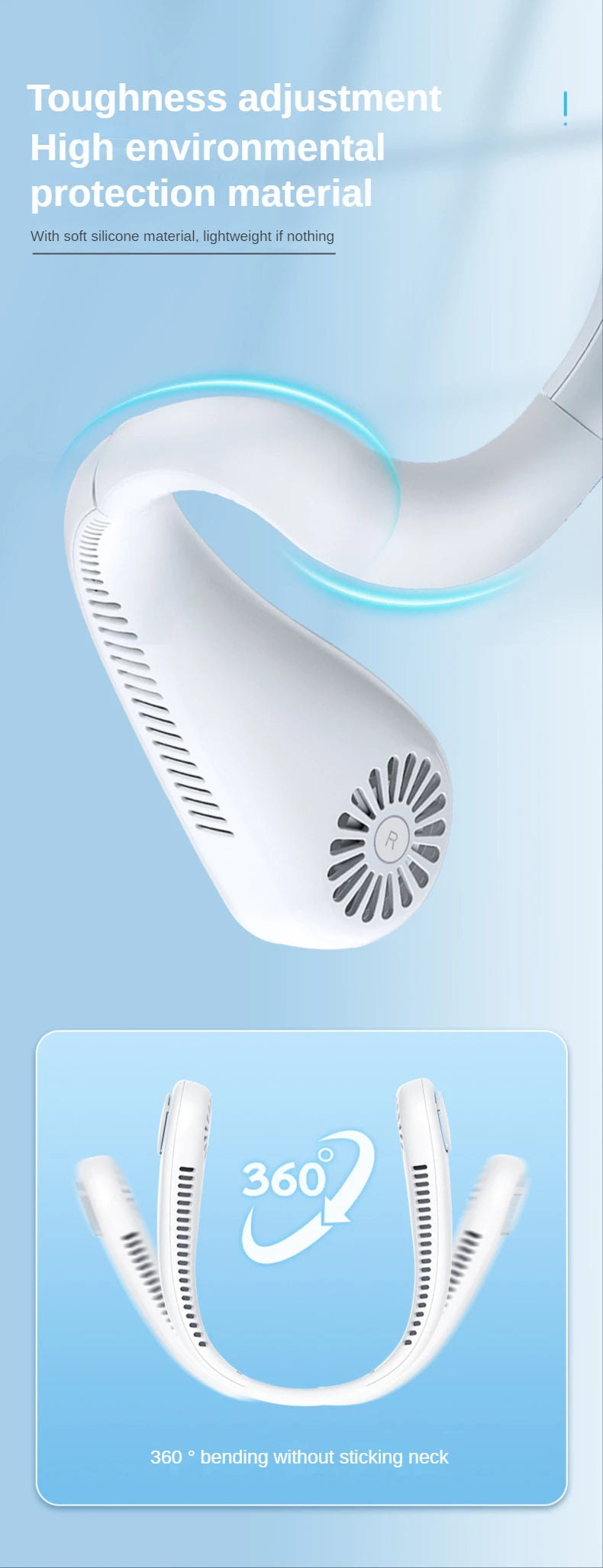 Mini Neck Fan: Portable Bladeless Hanging Fan with 1200mAh Rechargeable Battery and 3 Speed Settings